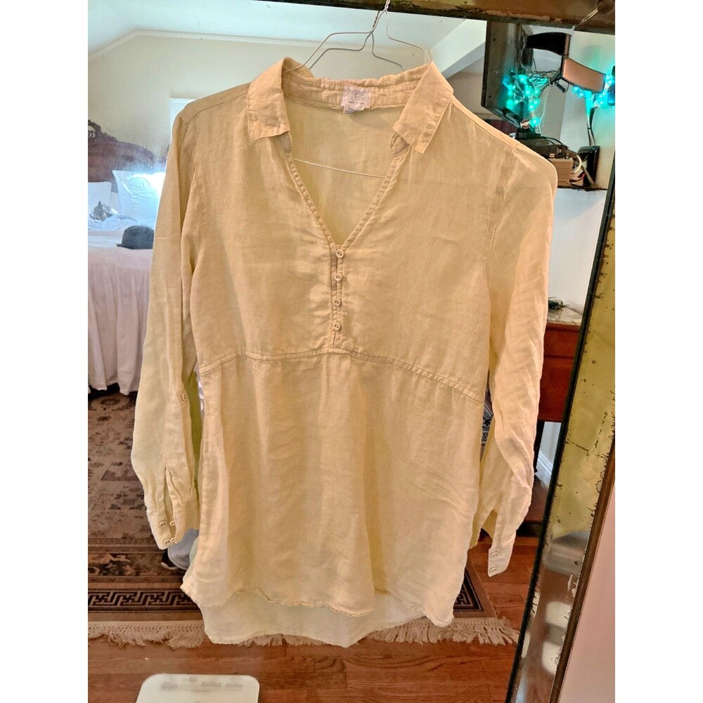 Sigrid Olsen 100% Linen Tunic Top Size S Citron Yellow Coastal